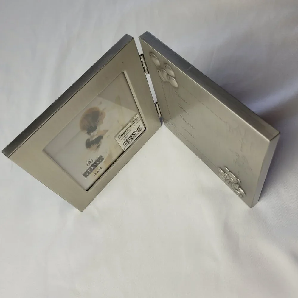 Vintage 90s Burnes Engravable Picture Frame 4x4 New Baby Hinged Standing Hanging
